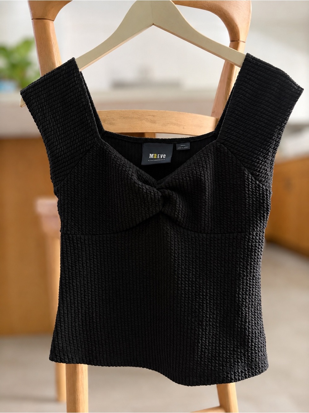 Anthropologie Maeve Black Textured Twist-Front Top XS